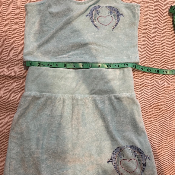 ASYOU Terrycloth Mini Skirt + Halter Crop with Dolphin Graphic Hot Fix in Blue - Picture 7 of 16